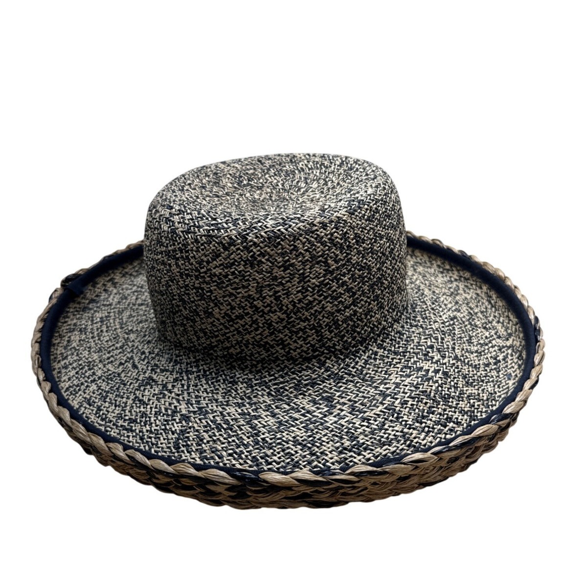 - NWT Black and White Wide-Brim Sun Hat from Indonesia Handmade OS Stunning Wide Brim Ivory and Black Gaucho Hat - Sun  main image 4
