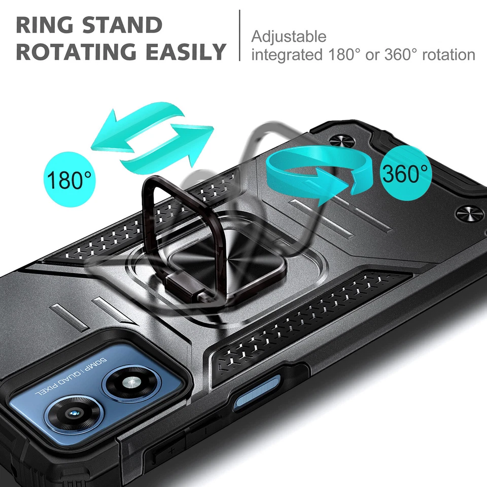 For Motorola Moto g PLAY (2024), Shockproof Ring Stand Case with Tempered Glass - Image 4 of 4