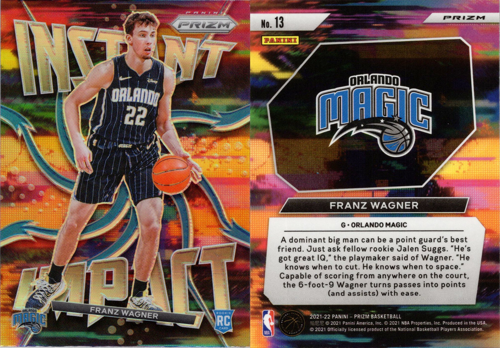 2021-22 Panini Prizm Instant Impact Silver Prizm #13 Franz Wagner RC ORL Magic