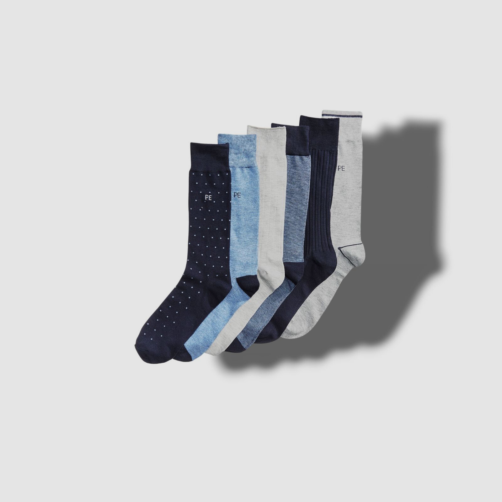 $50 Perry Ellis Men's 6-Pair Pack Blue Gray Pin-Dot Crew Dress Socks Shoe 7-12