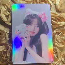 Wonyoung IVE Pink Bow Girl SHINY KPOP HOLO Photo Card Kitty Hello kitty