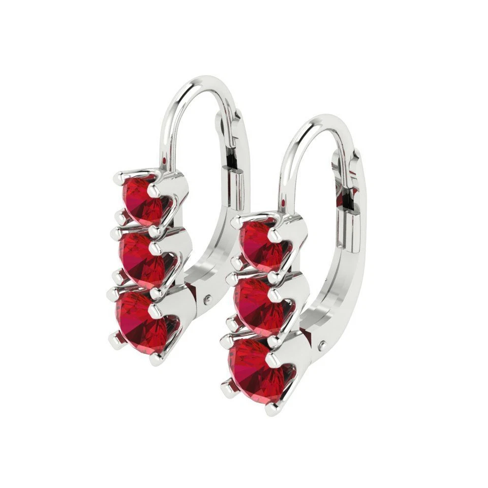 Simulated Ruby Stud Earrings for Women, Lever Back (1.06 cttw, 4mm, Round-Cut) - Image 2 of 4