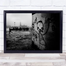 Graffiti Crowd People Street Urban Black And White Wall Art Print