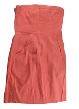 Theory Womens Linen USA Made Mini Dress Orange Size 2 Back Zip Strapless Pleated