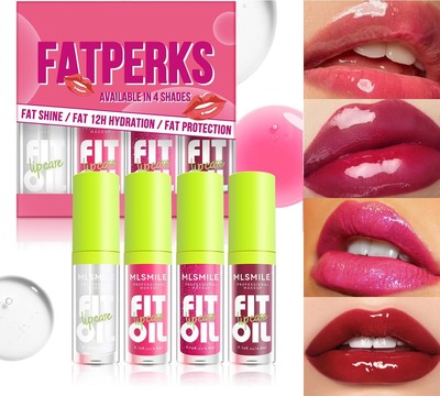 4 Colors Lip Oil Lip Glaze Hydrating Lip Glow Oil Fit Oil Lip Care Shiny Tran...