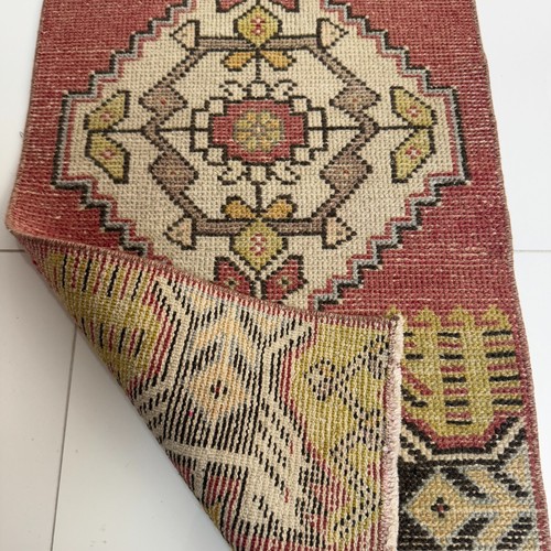 Oriental Handwoven Wool Turkish Accent Rug, 1x3 ft Vintage Oushak Carpet - Picture 9 of 10