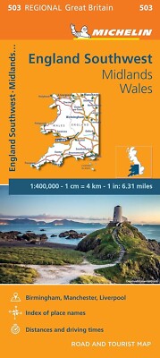 Map of Michelin Map England Southwest, Midlands, Michelin Map #503