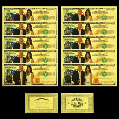 10 szt. U.STrump i jego żona Pozłacany banknot Prezent pamiątkowy Przedmioty kolekcjonerskie - Zdjęcie 1 z 6