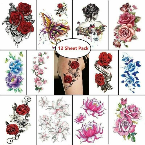 ON SALE!! 12 Pcs/Set Temporary Tattoo Sticker Waterproof Fake Tatoo Body Art US - Picture 4 of 13
