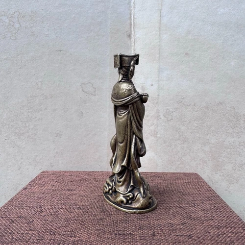 Antica vecchia statuina e statue cinese in rame la dea del mare dio Mazu - Foto 4 di 8