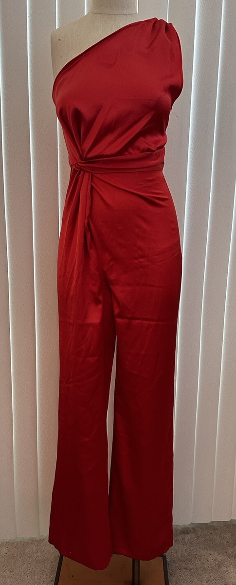 Zara Red Satin One-shoulder Wide-leg Jumpsuit XS nwt @ | eBay