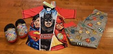 Justice League Flash Batman Superman Boy  s Pajamas  Slippers Size 8 New