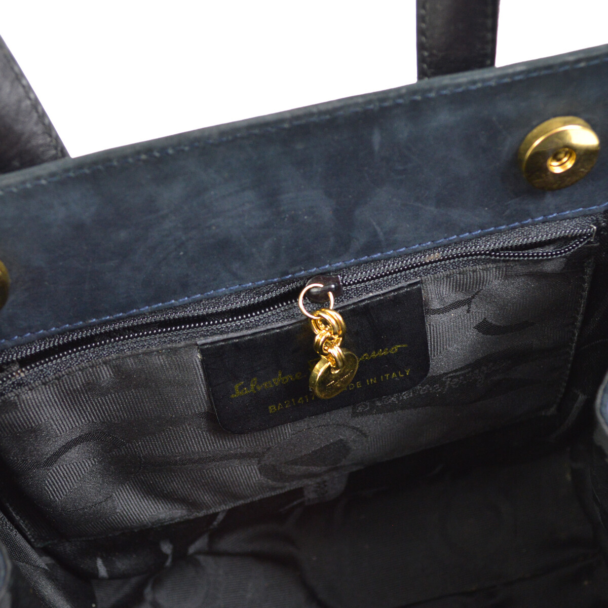 Salvatore Ferragamo Vara Bow 2way Hand Bag Purse Navy Nubuck BA214178 00272