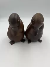Vintage Mid Century Modern Set Of 2 Penco Carved Wooden Ducks Taiwan MCM