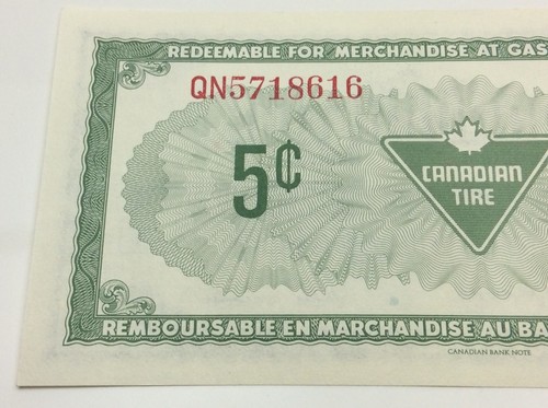 1974 Canadian Tire 5 Cents Uncirculated Banknote CTC Gas Bar Cash Bonus D197 - Picture 7 of 9
