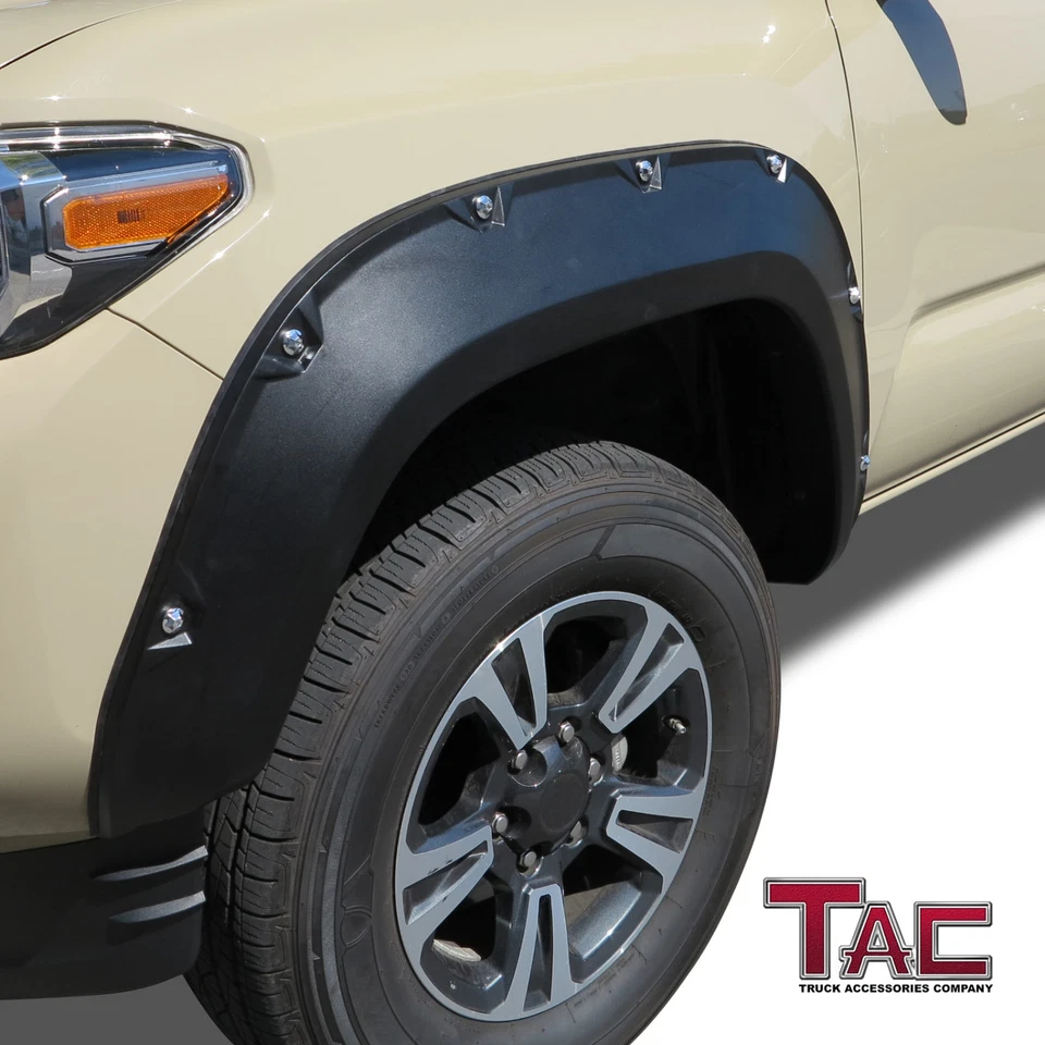 Black Fender Flare for 2016-2023 Toyota Tacoma Matte Bolt-Riveted Style Textured Foto 2 de 4