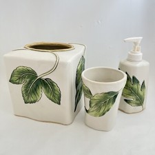 Fitz Floyd Bathroom Set Tissue Holder Cup Soap Dispenser Manhattan Garden