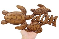 Hawaiian Sea Turtles / Honu Hanging Wood Display Sign - Hand Carved Wood, Aloha