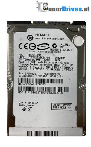 Hitachi HTS542525K9SA00 - 0A54926 - 250 GB - SATA - PCB 220 0A90002 D1*