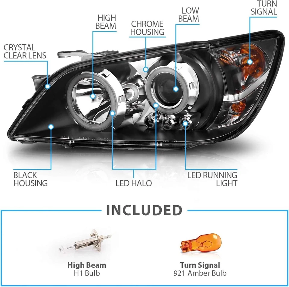 黑色投影仪前灯一对 Xtreme LED 光环适用于 2001 - 2005 年雷克萨斯 IS 300 — 第 4/4 张图片