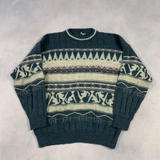 Vintage Abstract Knitted Jumper Patterned Grandad Knit Sweater Men's Xl
