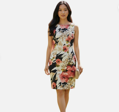 Connected Apparel Women s Size 14  Sheath Dress White/Black/Pink (B6)