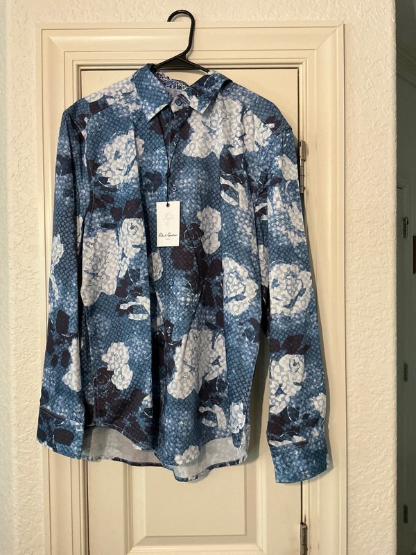 Robert Graham Shirt Mens XL Blue and White Print Classic Fit Button Up Shirt