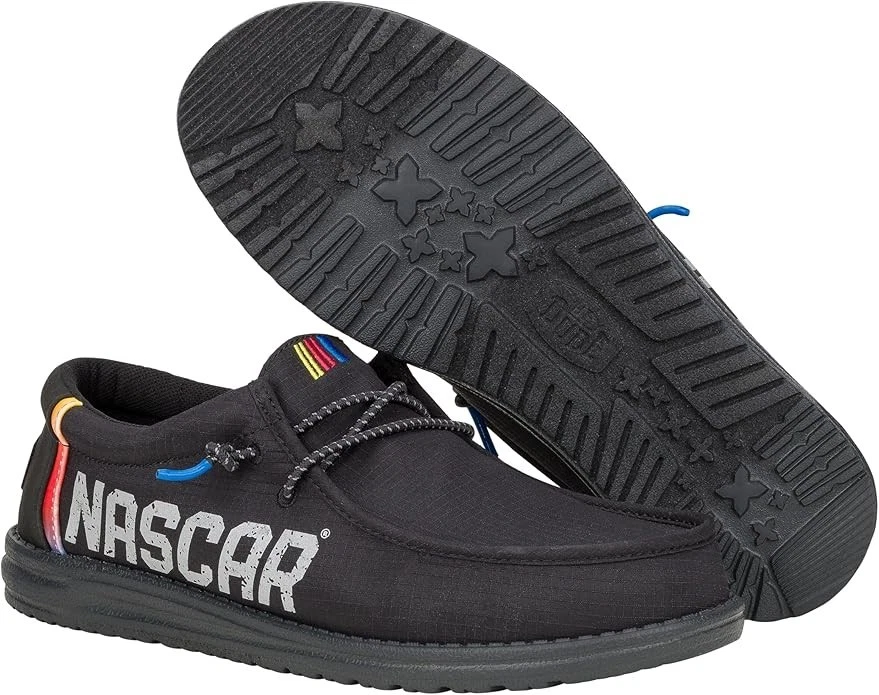 Hey Dude Wally Nascar Multi Black Shoes Racing Slip On Loafers NEW Multiple Size