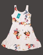 Lilbetter Sleeveless Floral Print A-Line Dress White Pink Size Medium Ruffle Hem