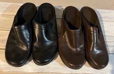 2 Easy Spirit Slip-On Clogs Women's Size 7M Faux Leather Mules Shoes Brown/Black