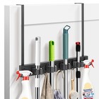 Mop and Broom Holder Over the Door, Wood Broom Hanger, Broom and Mop Organize...