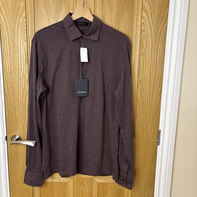 Ermenegildo Zegna Wolle Baumwolle Polo Pullover Deep Purple Aubergine Neu Etikett Small