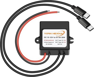 DC 12V/24V to 5V 6A 30W Dual Type-C USB C Converter DC-DC Buck Charging Module E