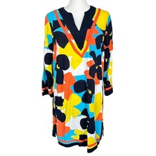 CROWN & IVY Womens Size 12 Floral Retro Mod Print V-Neck Knee Length Shirt Dress