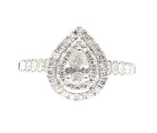1.22 Ctw Pear  Round Cut Diamond 14KT White Gold Double Halo Engagement Ring 4g