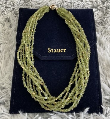 Stauer mehrsträngige (9) Peridot Chip Halskette 925 Silber Vermeil Verschluss 20''