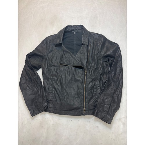Eileen Fisher, Eileen Fisher Black Faux Leather Moto Biker Jacket Women's Med Asymmetrical Zip