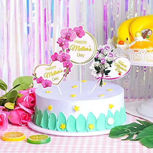Happy Mother's Day Cake Toppers 24Pcs Flower Cupcake Topper for Mother's Day - Picture 5 of 8