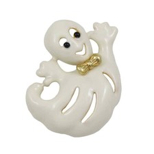 Cream Ghost with Gold Bowtie Halloween Brooch Pin - PF113