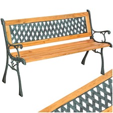 WOODEN GARDEN BENCH SLAT 3 SEAT WITH CAST IRON LEGS WOOD FURNITURE CLASSICAL new