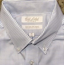 Roundtree  Yorke Gold Label Mens Blue Plaid Non-Iron EZ Wash Fitted Shirt 16x33