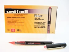 Uni-ball Onyx RED INK Fine Point Roller Ball Pen, One Dozen 12-Pens, New (60117)