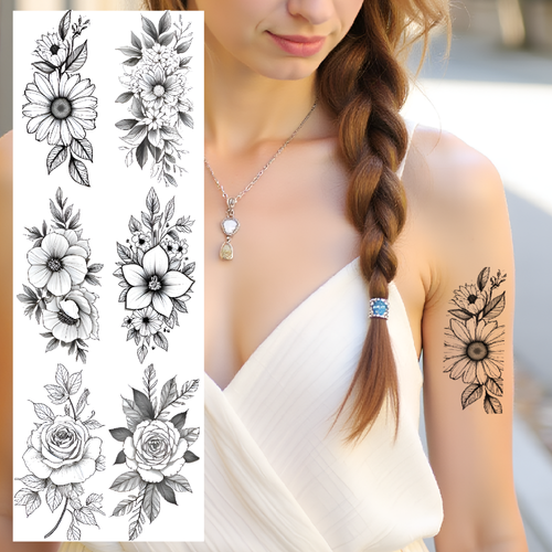 9pcs Temporary Tattoo Temporary Tattoo Stickers Floral Tattoos For Ladies Arms - Picture 8 of 15