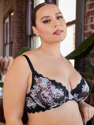 Savage X Fenty Zig Zag Zen Unlined Lace Plunge Bra 36C EUC Whimsical Floral