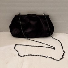 Lulu Townsend Vintage Satin Evening Bag Clutch Chain Strap Black Prom Party