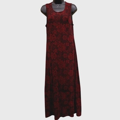 Connected Apparel 90s Grunge Maxi Dress Sz M Red Black Floral Lace Whimsigoth