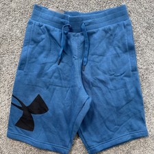 Under Armour Mens Rival Fleece Shorts Blue 10 Inch Inseam Small Logo 1357118-451