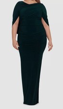Betsy  Adam Women's Green Draped Ruched Gown Dress Size 12