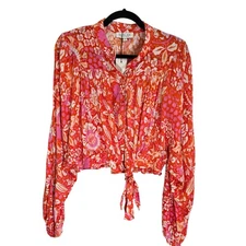 Rachel Zoe Floral Print Tie-Front Blouse Top Women's M NWT
