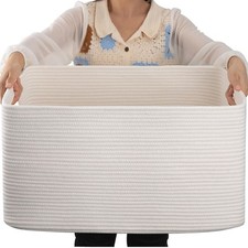 75L Large Cotton Rope Basket with Handle - Woven Storage Basket for Blankets,...